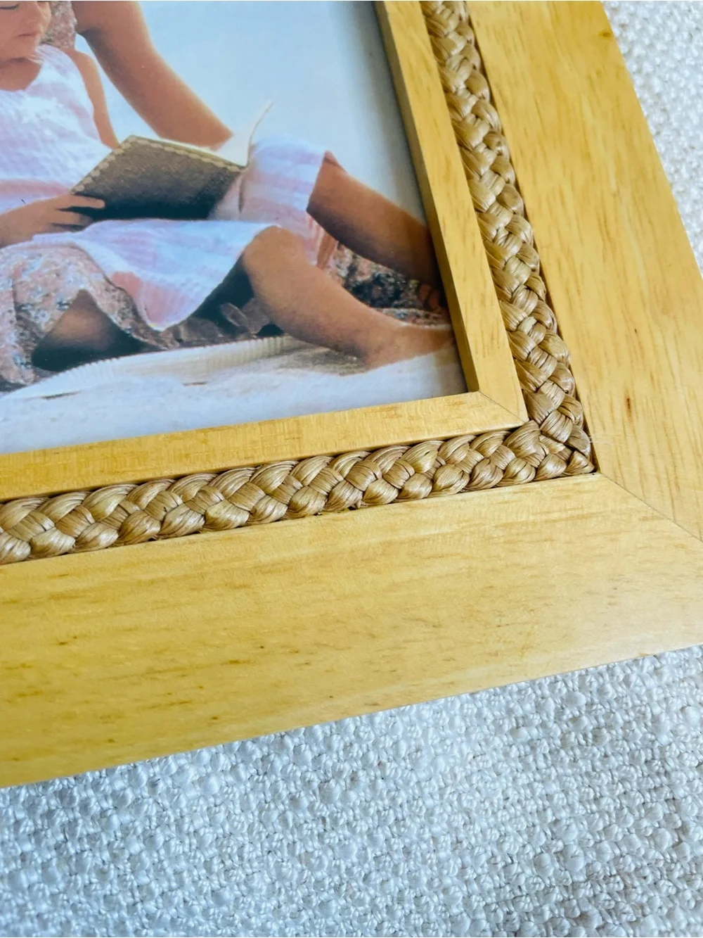 Vintage Malden Light Honey Wood Frame with Woven Trim Fits 5x7